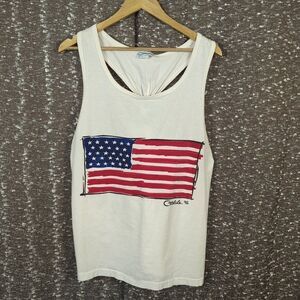 Vintage Catalina 95 American‎ Flag Graphic Print White Racerback Tank Top OS